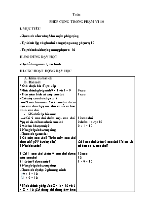 Giáo án Toán Lớp 1 - Bài 56: Phép cộng trong phạm vi 10