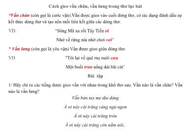 Bài giảng Ngữ Văn Lớp 6 - Rèn kỹ năng làm thơ lục bát