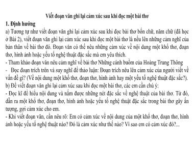 Bài giảng Ngữ Văn Lớp 7 - Bài 7: Viết đoạn văn ghi lại cảm xúc sau khi đọc một bài thơ