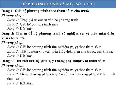 Bài giảng Toán Học Lớp 9 - Chuyên đề: Hệ phương trình và một số ý phụ