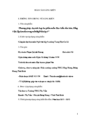 Báo cáo Sáng kiến Phương pháp dạy tích hợp ba phân môn: Đọc hiểu văn bản, Tiếng Việt, Tập làm văn trong môn Ngữ Văn Lớp 9
