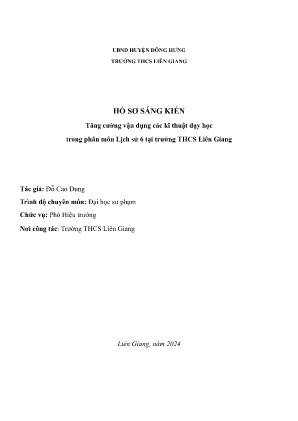 Báo cáo Sáng kiến Tăng cường vận dụng các kĩ thuật dạy học trong phân môn Lịch sử 6 tại trường THCS Liên Giang