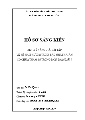 Báo cáo SKKN Rèn kỹ năng giải bài tập về hệ hai phương trình bậc nhất hai ẩn có chứa tham số trong môn Toán lớp 9