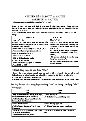 Chuyên đề 4: Mạo từ: A, an, the (article: A, an, the)