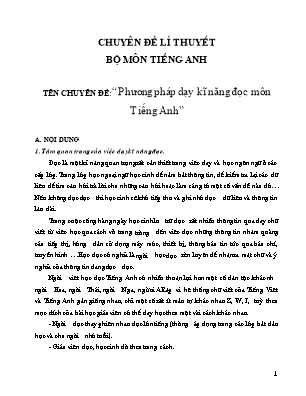 Chuyên đề Phương pháp dạy kĩ năng đọc môn Tiếng Anh