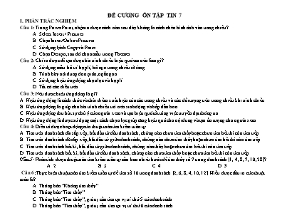 Đề cương ôn tập cuối năm môn Tin Học Lớp 7 (Có đáp án)