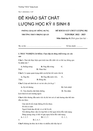Đề khảo sát chất lượng học kỳ II năm học 2022-2023 môn Sinh học Lớp 8 - Trường THCS Trọng Quan