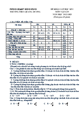 Đề khảo sát học kì I môn Vật Lí Lớp 9 năm học 2022-2023 - Trường THCS Quang Dương (Có đáp án)