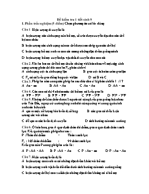 Đề kiểm tra 1 tiết môn Sinh Học Lớp 9 (Có đáp án)