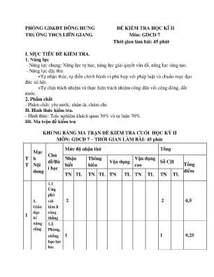 Đề kiểm tra cuối học kì II môn Giáo Dục Công Dân Lớp 7 - Trường THCS Liên Giang (Có đáp án)