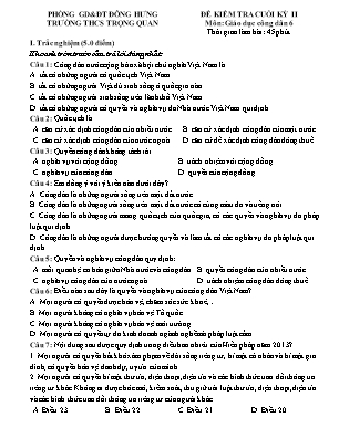 Đề kiểm tra cuối kỳ II môn Giáo Dục Công Dân Lớp 6 - Trường THCS Trọng Quan