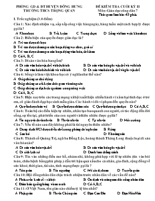 Đề kiểm tra cuối kỳ II môn Giáo Dục Công Dân Lớp 7 - Trường THCS Trọng Quan