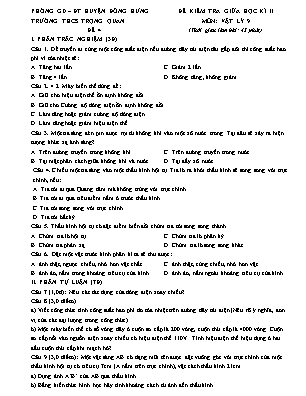 Đề kiểm tra giữa học kỳ II môn Vật Lý Lớp 9 - Đề 4 - Trường THCS Trọng Quan