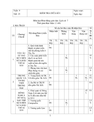 Đề kiểm tra giữa kì I môn Lịch Sử Lớp 7 (Có đáp án)