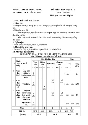 Đề kiểm tra học kì II môn Giáo Dục Công Dân Lớp 6 - Trường THCS Liên Giang (Có đáp án)