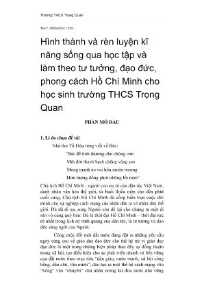 Đề tài Hình thành và rèn luyện kĩ năng sống qua học tập và làm theo tư tưởng, đạo đức, phong cách Hồ Chí Minh cho học sinh trường THCS Trọng Quan