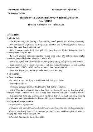 Giáo án Bài 29: Dinh dưỡng và tiêu hóa ở người môn KHTN Lớp 8 - Nguyễn Thị Chi