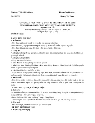 Giáo án Lịch Sử - Địa lí Lớp 8 (Phân môn Lịch Sử) - Tuần 5, Bài 5: Cuộc xung đột Nam - Bắc Triều và Trịnh Nguyễn - Hoàng Thị Thoa