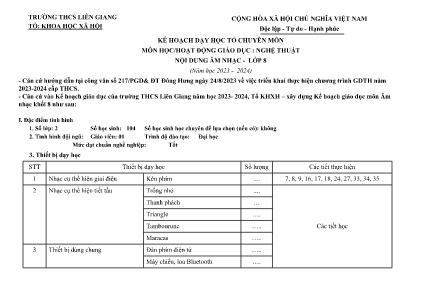 Kế hoạch dạy học môn Âm Nhạc Lớp 8 năm học 2023-2024 - Trường THCS Liên Giang