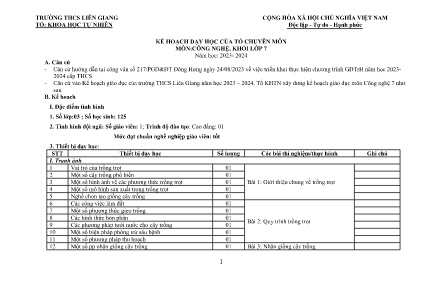 Kế hoạch dạy học môn Công Nghệ Khối Lớp 7 năm học 2021-2022 Trường THCS Liên Giang