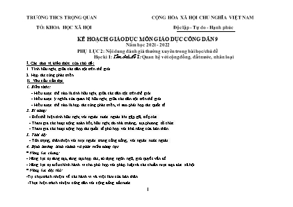 Kế hoạch dạy học môn Giáo Dục Công Dân Lớp 9 năm học 2021-2022 - Trường THCS Trọng Quan