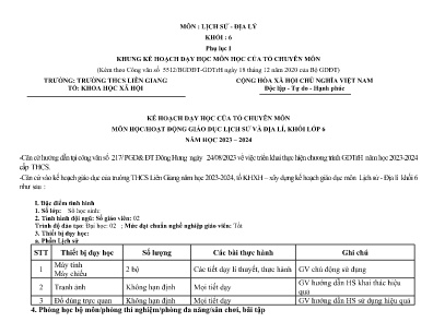 Kế hoạch dạy học môn Lịch Sử và Địa Lí Khối Lớp 6 năm học 2023-2024 - Trường THCS Liên Giang