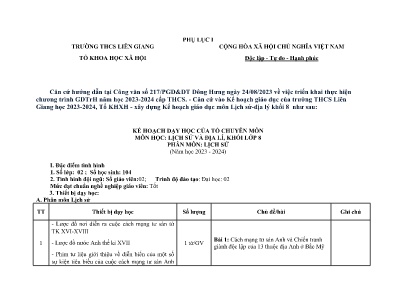 Kế hoạch dạy học môn Lịch sử và Địa lí Khối Lớp 8 năm học 2023-2024 - Trường THCS Liên Giang