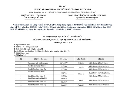 Kế hoạch dạy học môn Lịch sử và Địa Lí Lớp 7 - Năm học 2023-2024 - Trường THCS Liên Giang