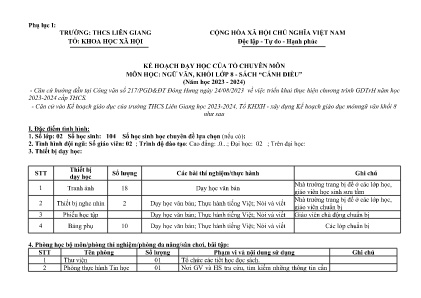 Kế hoạch dạy học môn Ngữ Văn Khối Lớp 8 năm học 2023-2024 - Trường THCS Liên Giang