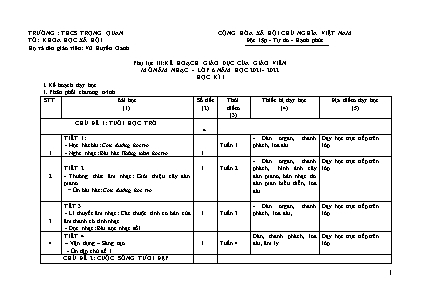 Kế hoạch giáo dục môn Âm Nhạc Lớp 6 năm học 2021-2022 Học kì I - Vũ Huyền Oanh