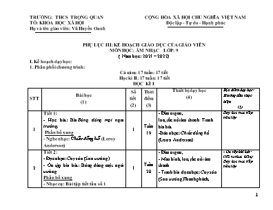 Kế hoạch giáo dục môn Âm Nhạc Lớp 9 năm học 2021-2022 - Vũ Huyền Oanh