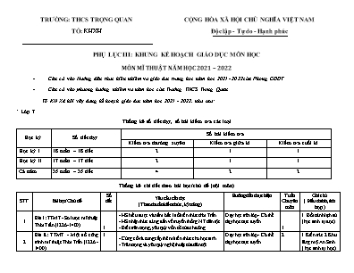 Kế hoạch giáo dục môn Mĩ Thuật Lớp 7, 8, 9 năm học 2021-2022 - Trường THCS Trọng Quan
