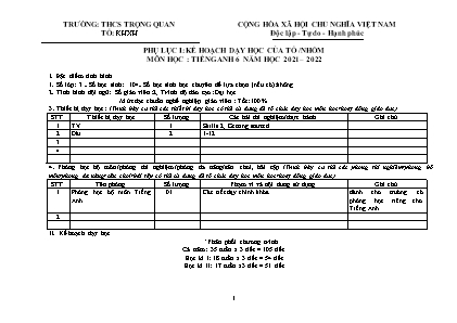 Kế hoạch giáo dục môn Tiếng Anh Lớp 6 năm học 2021-2022 - Trường THCS Trọng Quan