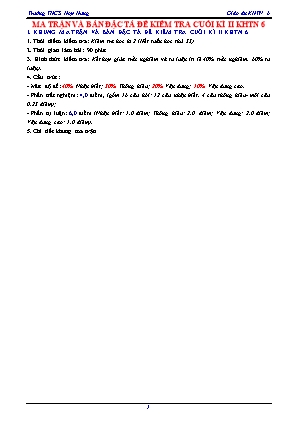 KHTN Lớp 6 - Ma trận đặc tả, đề kiểm tra cuối học kì II - Năm học 2022-2023 - Trường THCS Hợp Hưng