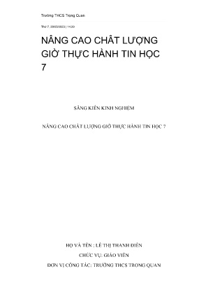 Sáng kiến kinh nghiệm Nâng cao chất lượng giờ thực hành Tin Học 7