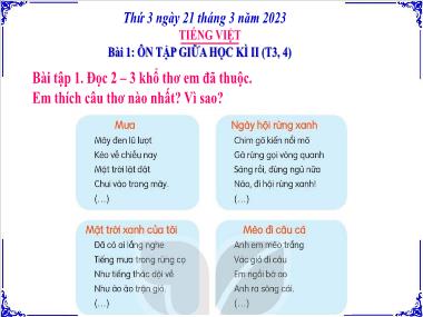 Bài giảng Tiếng Việt 3 - Bài 1: Ôn tập giữa học kì II (Tiết 3+4) (GV: Cao Thị Kim Nga)