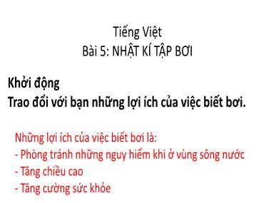 Bài giảng Tiếng Việt 3 KNTT - Bài 5: Nhật kí tập bơi (GV: Cao Thị Hảo)