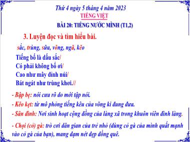 Bài giảng Tiếng Việt 3 KNTT Tập 2 - Bài 20: Tiếng nước mình (Tiết 1+2) (GV: Cao Thị Kim Nga)