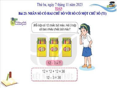 Bài giảng Toán 3 - Bài 23: Nhân số có hai chữ số với số có một chữ số (Tiết 1)(NH 2023-2024)(GV: Trần Thị Vân)