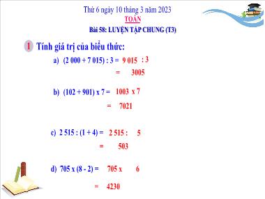 Bài giảng Toán 3 KNTT - Bài 58: Luyện tập chung (Tiết 3) (GV: Cao Thị Kim Nga)