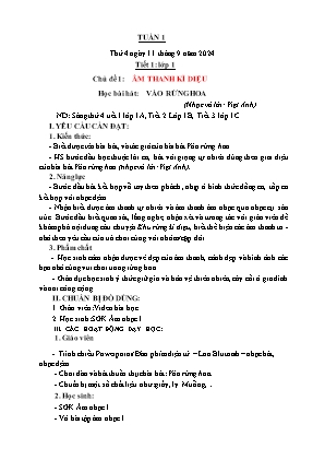 Kế hoạch bài dạy môn Âm Nhạc 1 - Tuần 1, Tiết 1: Chủ đề 1: Âm thanh kì diệu. Học bài hát: Vào rừng hoa (NH 2024-2025)(GV: Trần Thị Thanh Tình)