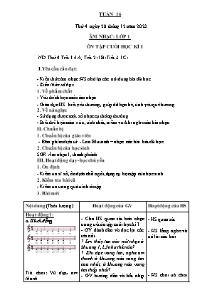 Kế hoạch bài dạy môn Âm Nhạc 1 - Tuần 16: Ôn tập cuối kì I (NH 2023-2024)(GV: Trần Thị Thanh Tình)