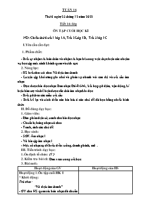 Kế hoạch bài dạy môn Âm Nhạc 1 - Tuần 16, Tiết 16: Ôn tập cuối học kì I (NH 2022-2023)(GV: Trần Thị Thanh Tình)