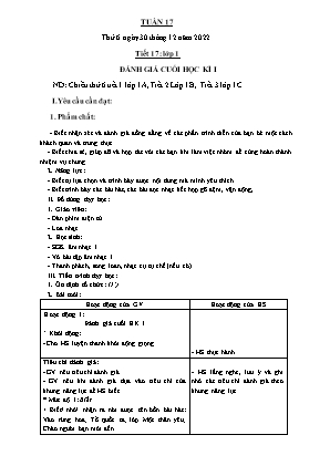 Kế hoạch bài dạy môn Âm Nhạc 1 - Tuần 17, Tiết 17: Đánh giá cuối học kì I (NH 2022-2023)(GV: Trần Thị Thanh Tình)