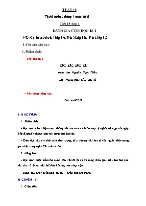 Kế hoạch bài dạy môn Âm Nhạc 1 - Tuần 18, Tiết 18: Đánh giá cuối học kì I (NH 2022-2023)(GV: Trần Thị Thanh Tình)