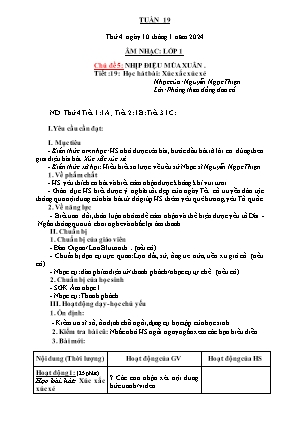 Kế hoạch bài dạy môn Âm Nhạc 1 - Tuần 19, Chủ đề 5: Nhịp điệu mùa xuân - Tiết 19: Học hát bài: Xúc xắc xúc xẻ (NH 2023-2024)(GV: Trần Thị Thanh Tình)