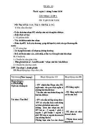 Kế hoạch bài dạy môn Âm Nhạc 1 - Tuần 33: Ôn tập cuối năm (NH 2023-2024)(GV: Trần Thị Thanh Tình)