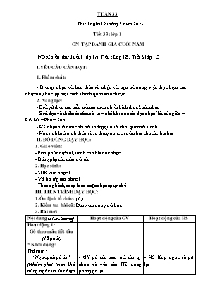 Kế hoạch bài dạy môn Âm Nhạc 1 - Tuần 33, Tiết 33: Ôn tập đánh giá cuối năm (NH 2022-2023)(GV: Trần Thị Thanh Tình)