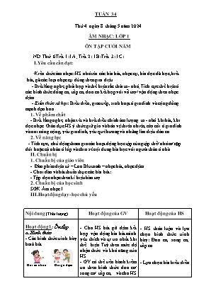 Kế hoạch bài dạy môn Âm Nhạc 1 - Tuần 34: Ôn tập cuối năm (NH 2023-2024)(GV: Trần Thị Thanh Tình)