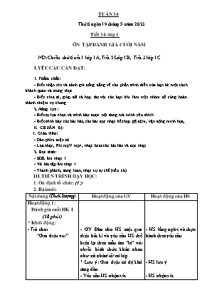 Kế hoạch bài dạy môn Âm Nhạc 1 - Tuần 34, Tiết 34: Ôn tập đánh giá cuối năm (NH 2022-2023)(GV: Trần Thị Thanh Tình)